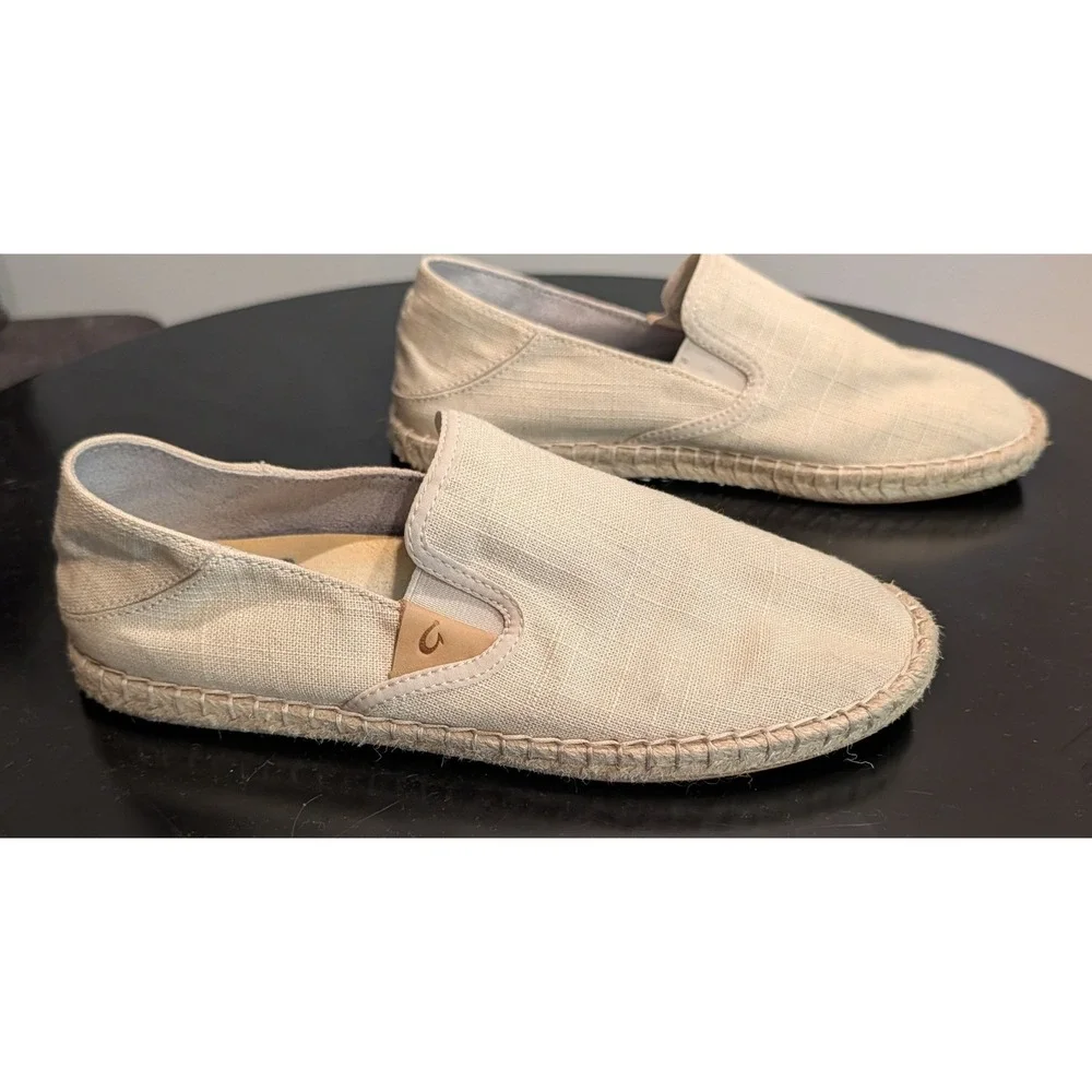 Olukai Kaula Pa'a Kapa Women 8 Linen Espadrille Slip On Shoes Sand 20449-2020